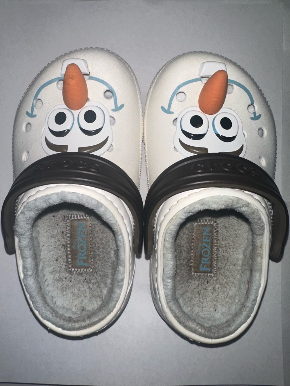 CROCS Kids' Olaf Clogs in White with Orange and Black Details
